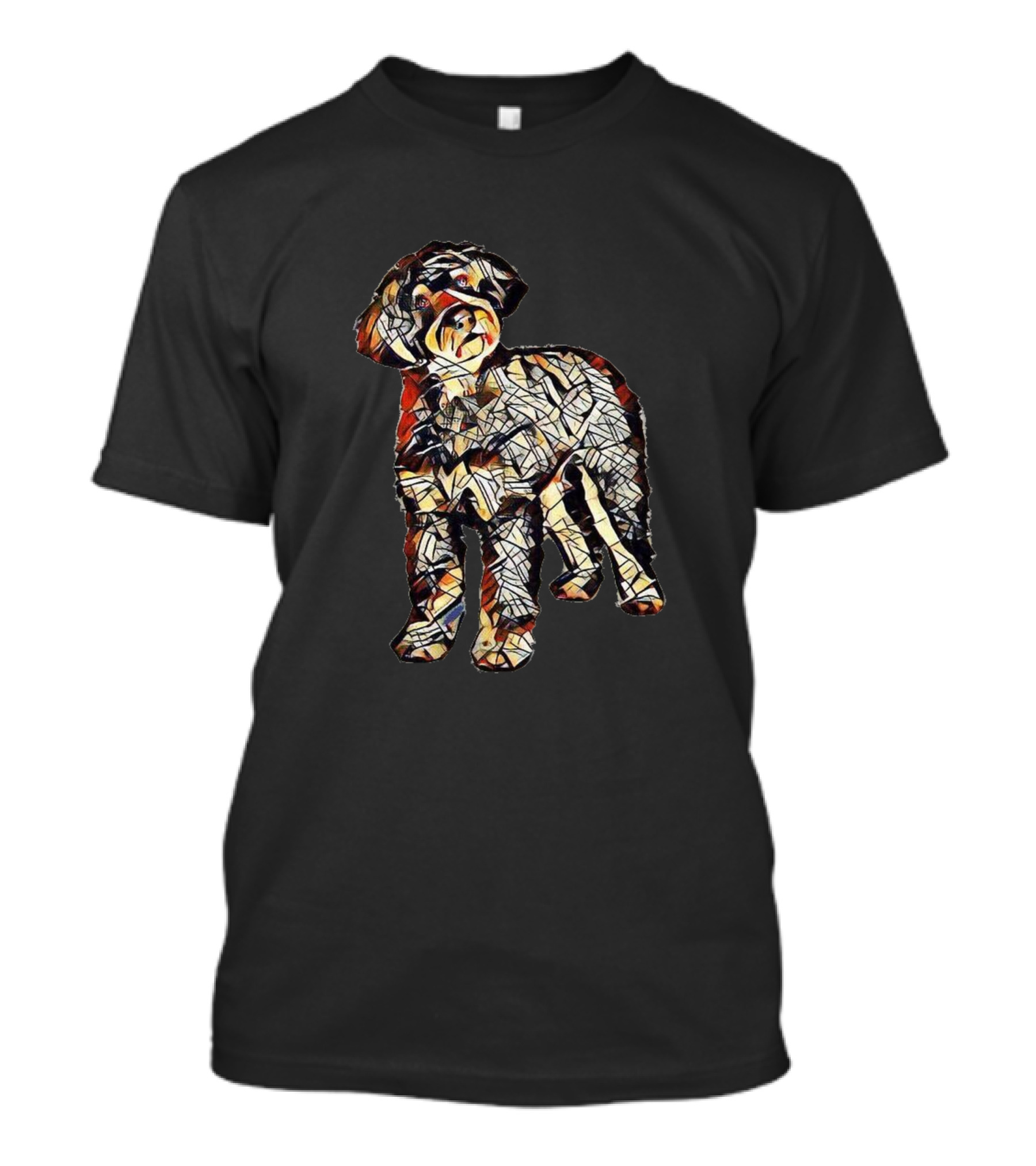 A Curious Poodle Mix Dog Stan Geometric Mosaic T-Shirt