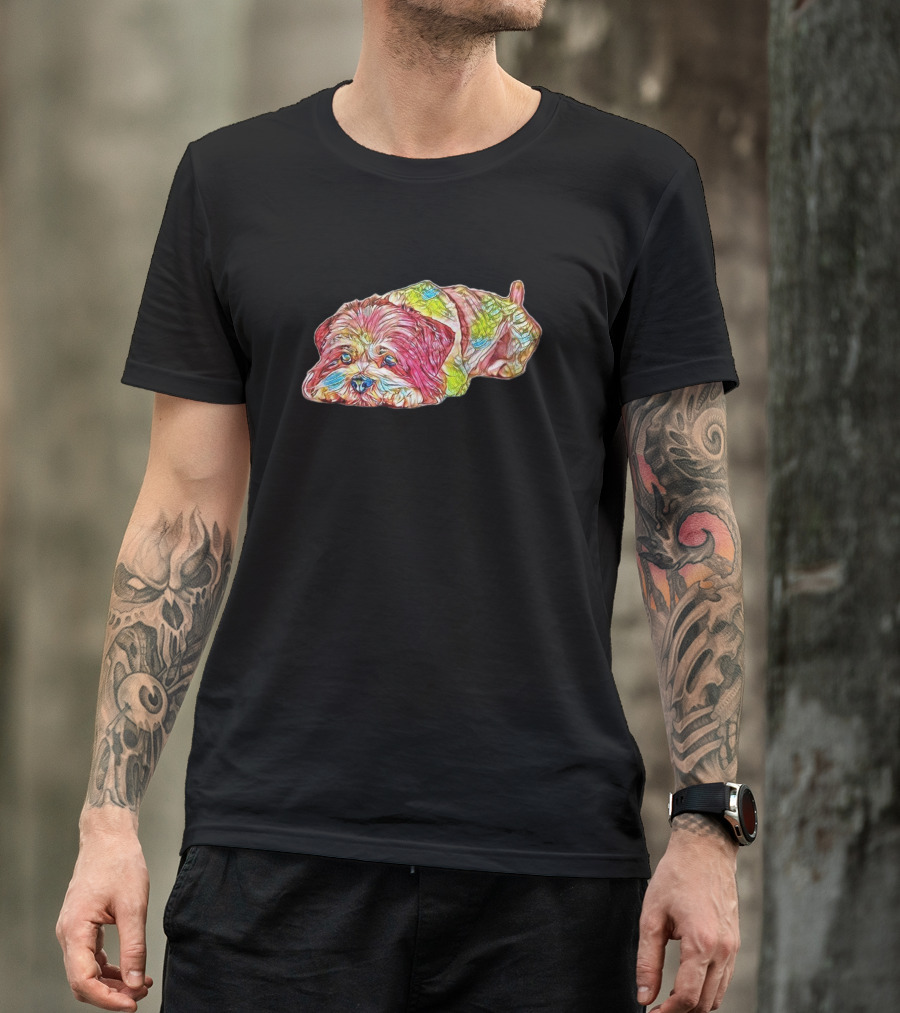 A Cute And Guilty Looking Lha Colorful Lhasa Apso T-Shirt