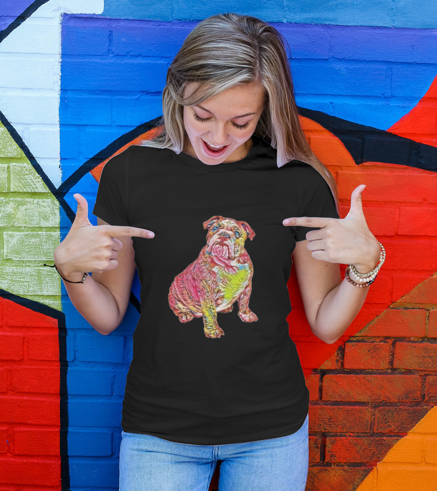 Vibrant Multicolored Sitting Bulldog T-Shirt