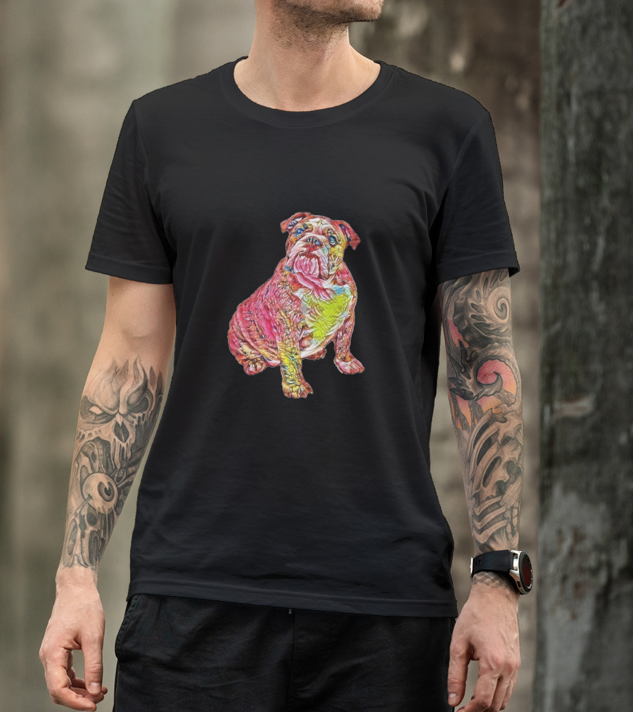 Vibrant Multicolored Sitting Bulldog T-Shirt