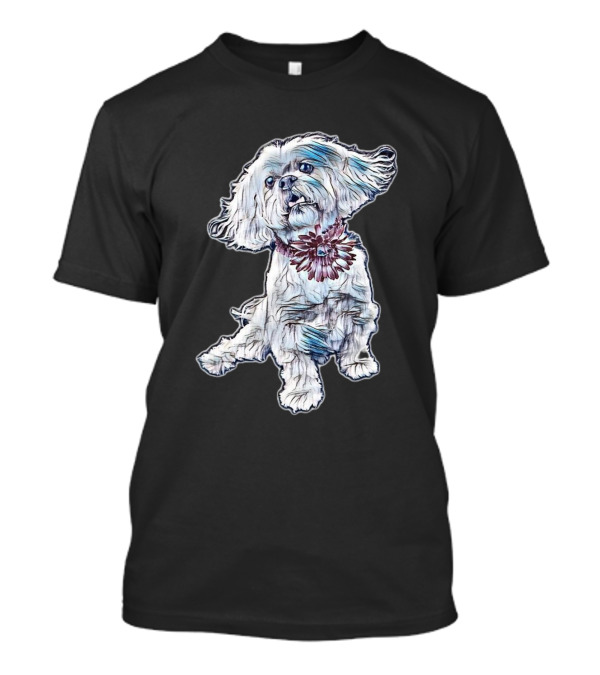 Cute Floral Adorned Lhasa Apso Dog T-Shirt