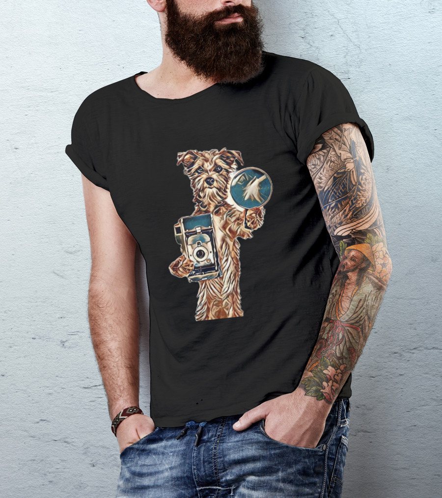 A Cute Mixed Terrier Breed Do With Vintage Camera And Magnifying Glass T-Shirt