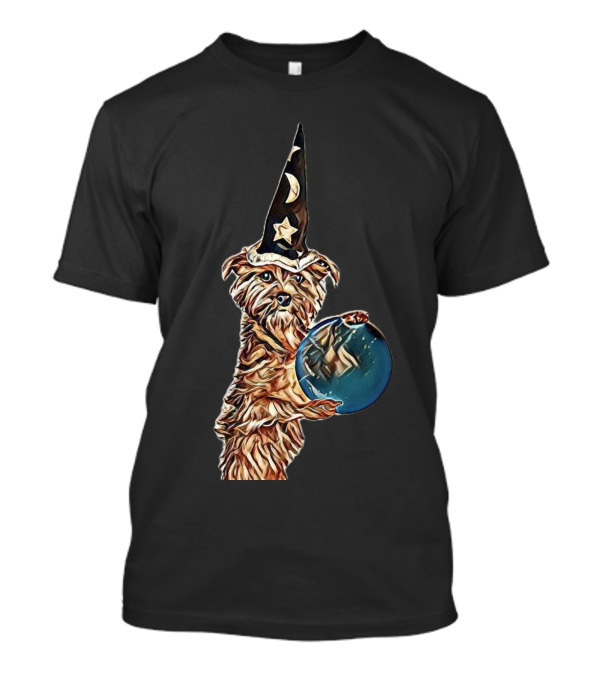 Wizard Terrier Holding Crystal Ball With Moon And Star Hat T-Shirt