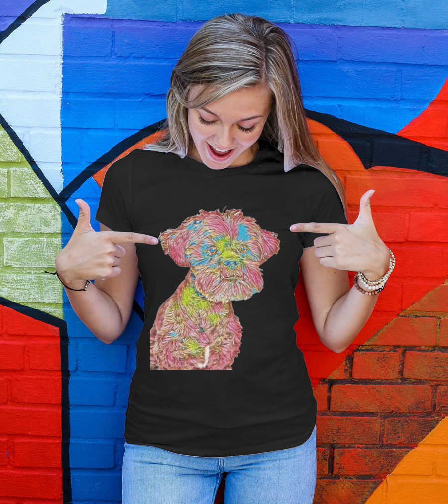 Cute Colorful Small Mixed Breed Dog Headshot T-Shirt