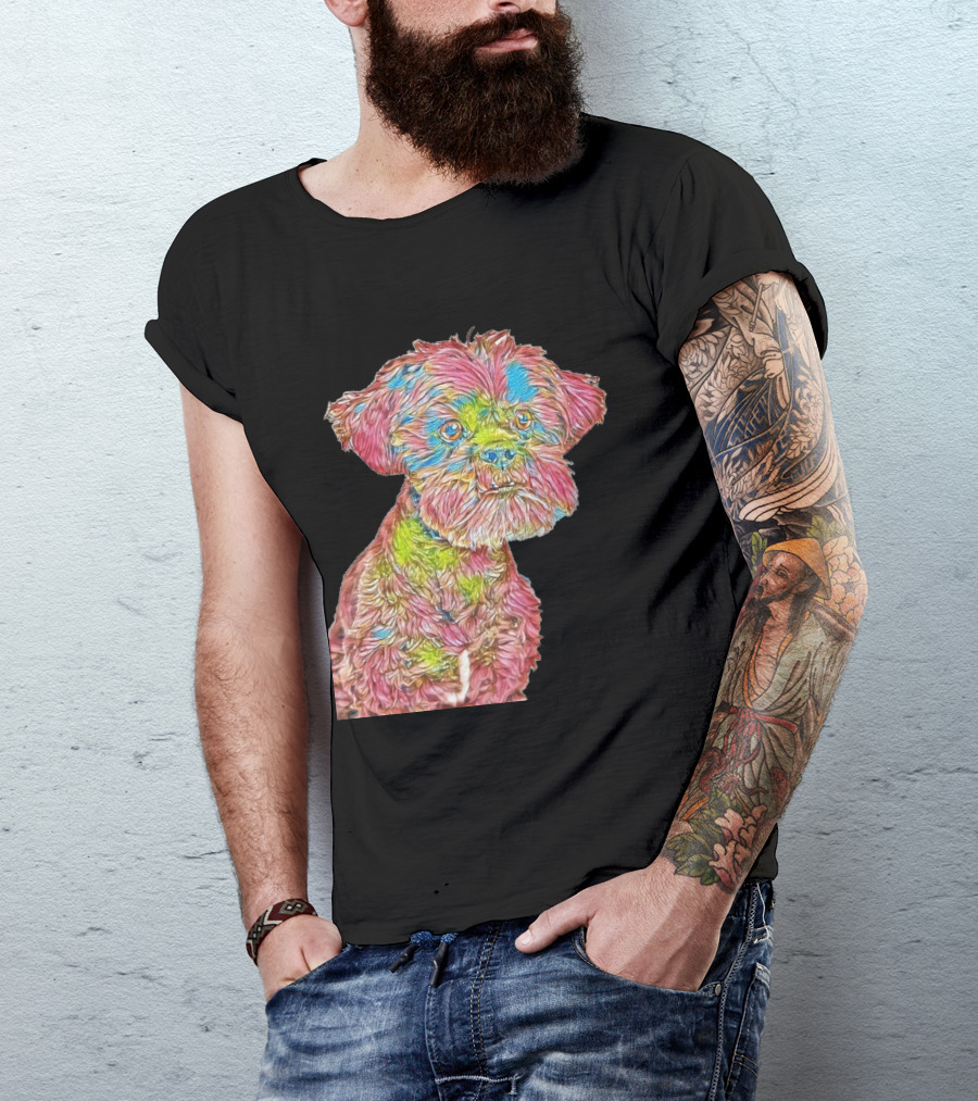 Cute Colorful Small Mixed Breed Dog Headshot T-Shirt