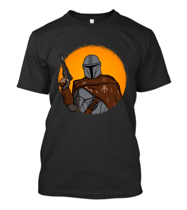 A Fistful Of Beskar Mandalorian Warrior Holding Blaster Orange Circle T-Shirt