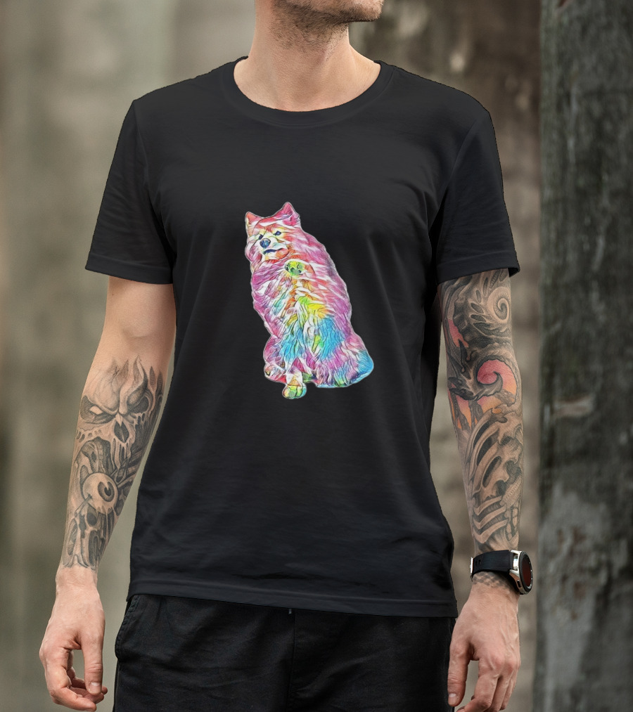 A Friendly Samoyed Dog Extend Rainbow Colors T-Shirt