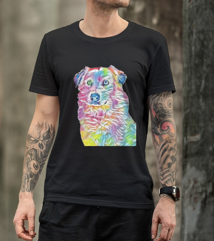 A Head Shot Of An Australian Shepherd In Vibrant Colors T-Shirt