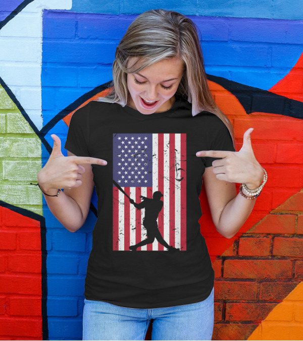 American Flag Distressed Baseball Player Silhouette Love T-Shirt