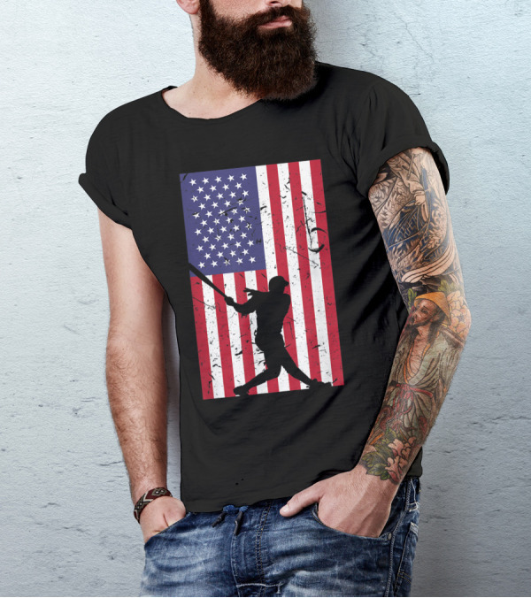 American Flag Distressed Baseball Player Silhouette Love T-Shirt