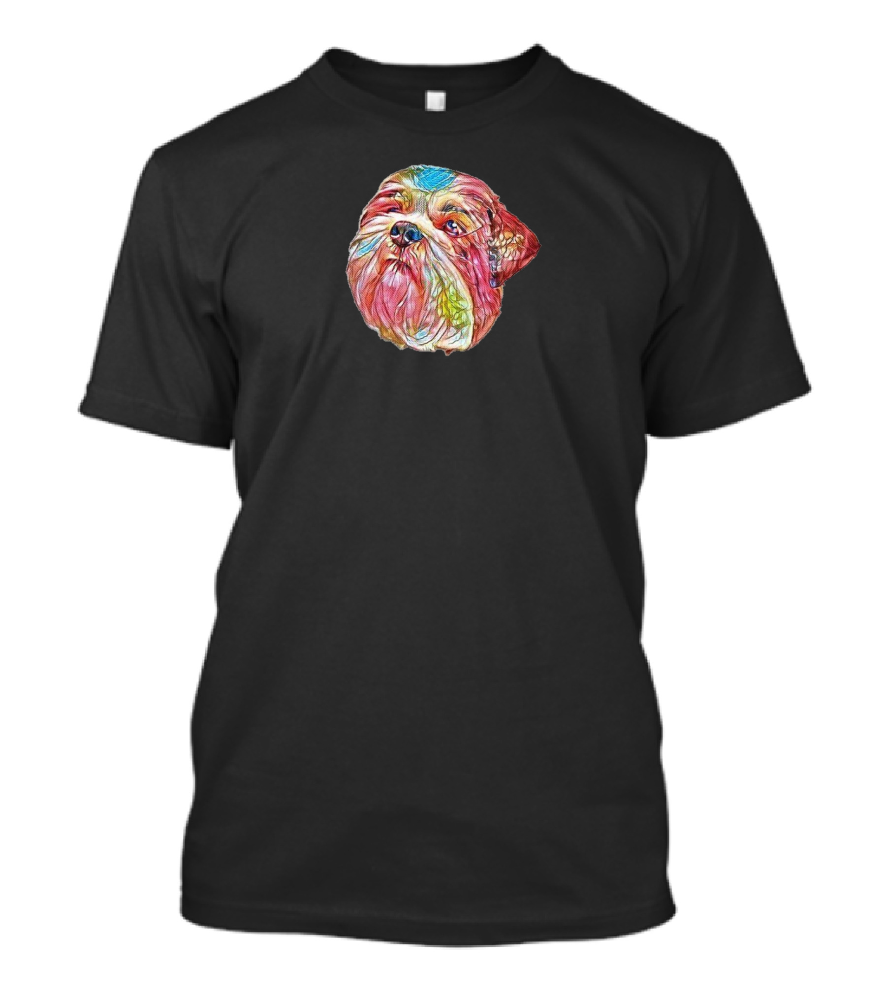 An Adorable Head Shot Of A Colorful Lhasa Apso T-Shirt