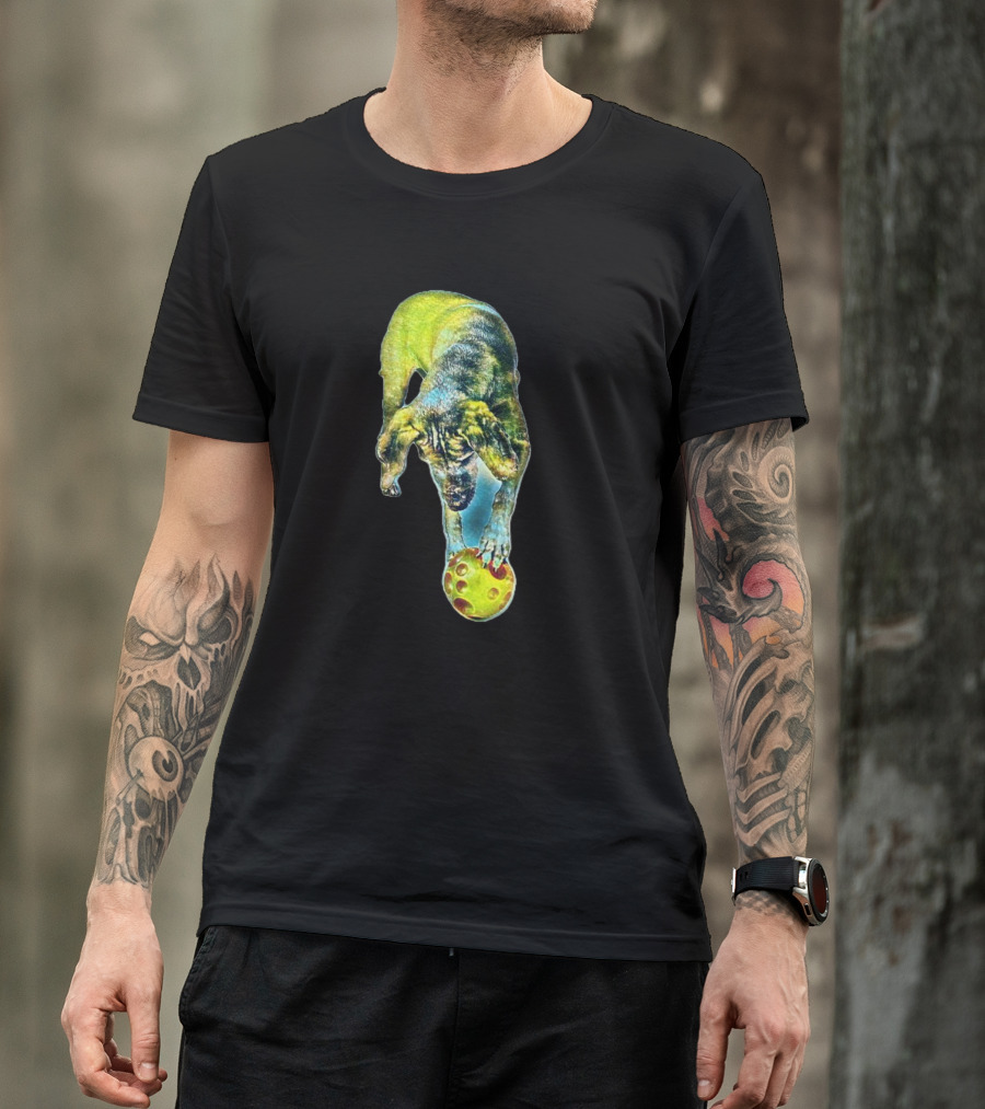 Adult Vizsla Dog Playing With A Yellow Ball In Dynamic Motion Artful T-Shirt