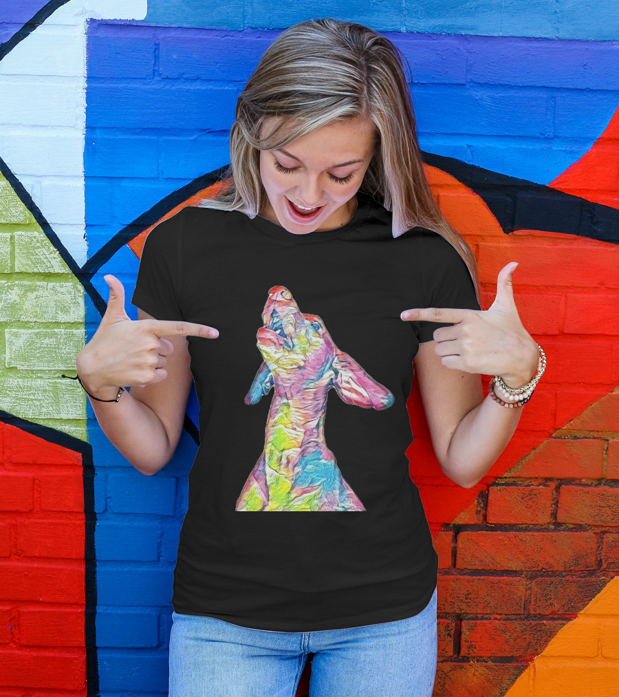 An Adult Vizsla Dog Looking Up Colorful Psychedelic T-Shirt