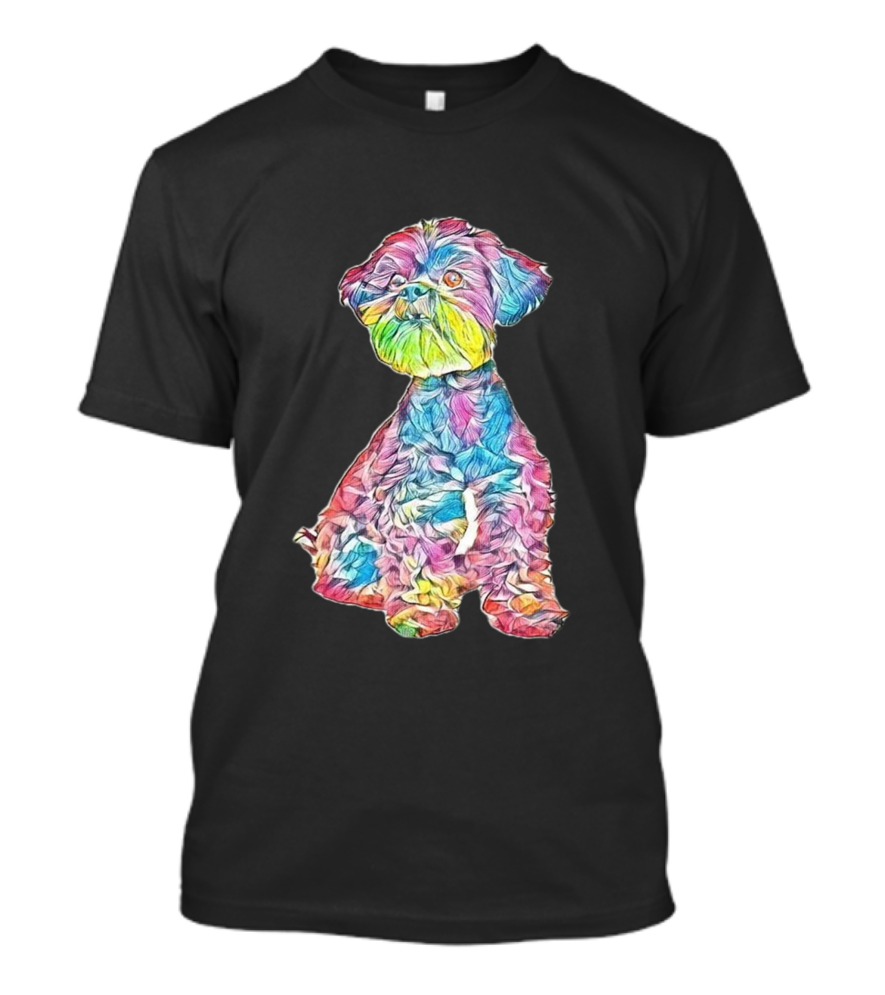 An Inquisitive Mixed Breed Abstract Multicolor Dog T-Shirt