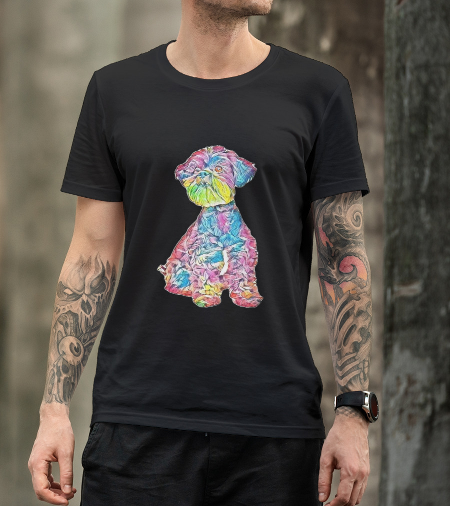 An Inquisitive Mixed Breed Abstract Multicolor Dog T-Shirt