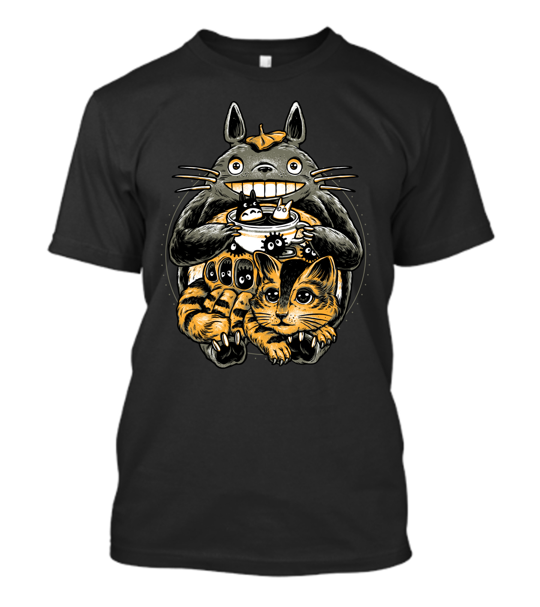 Cat And The Spirit Friend Totoro And Soot Sprites Japan Animation T-Shirt
