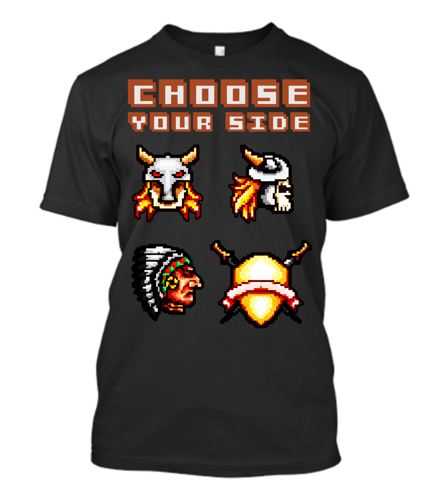 Choose Your Side Pixel Art Skull Duck Indian Shield Swords T-Shirt