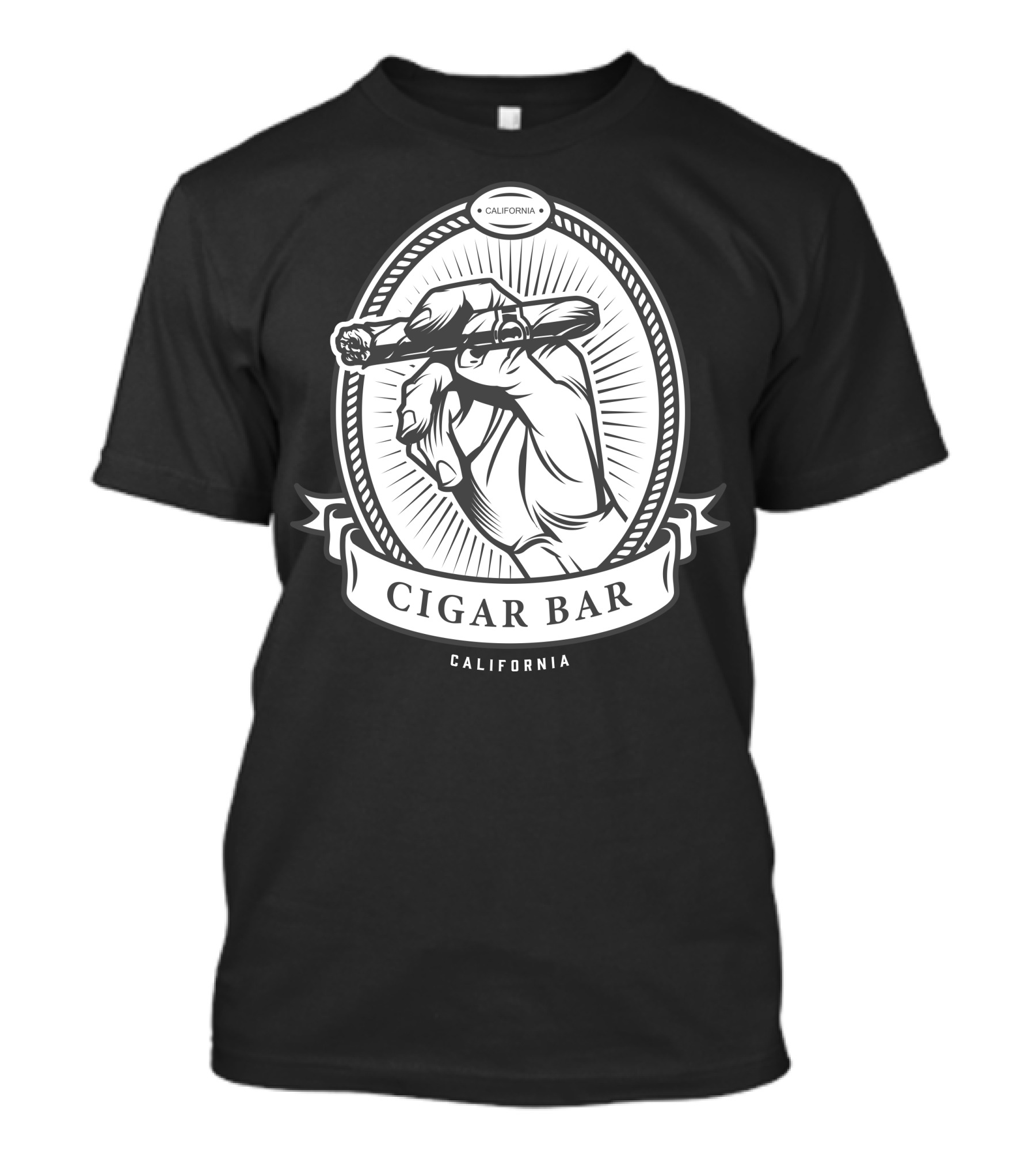 Cigar Bar California Hand Holding Cigar Emblem T-Shirt