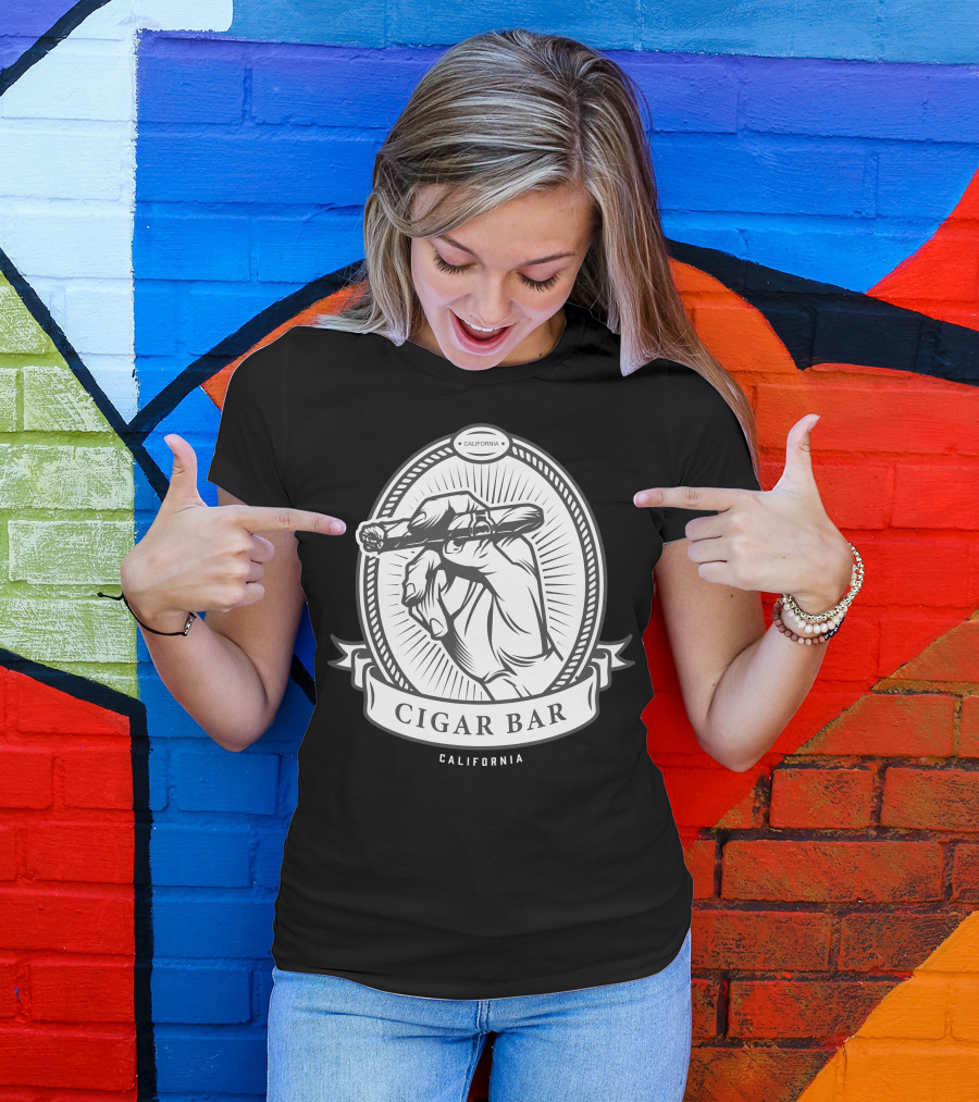 Cigar Bar California Hand Holding Cigar Emblem T-Shirt