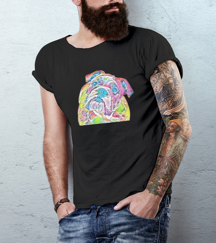 Closeup Photo Of An English Bulldog Vibrant Color Palette T-Shirt