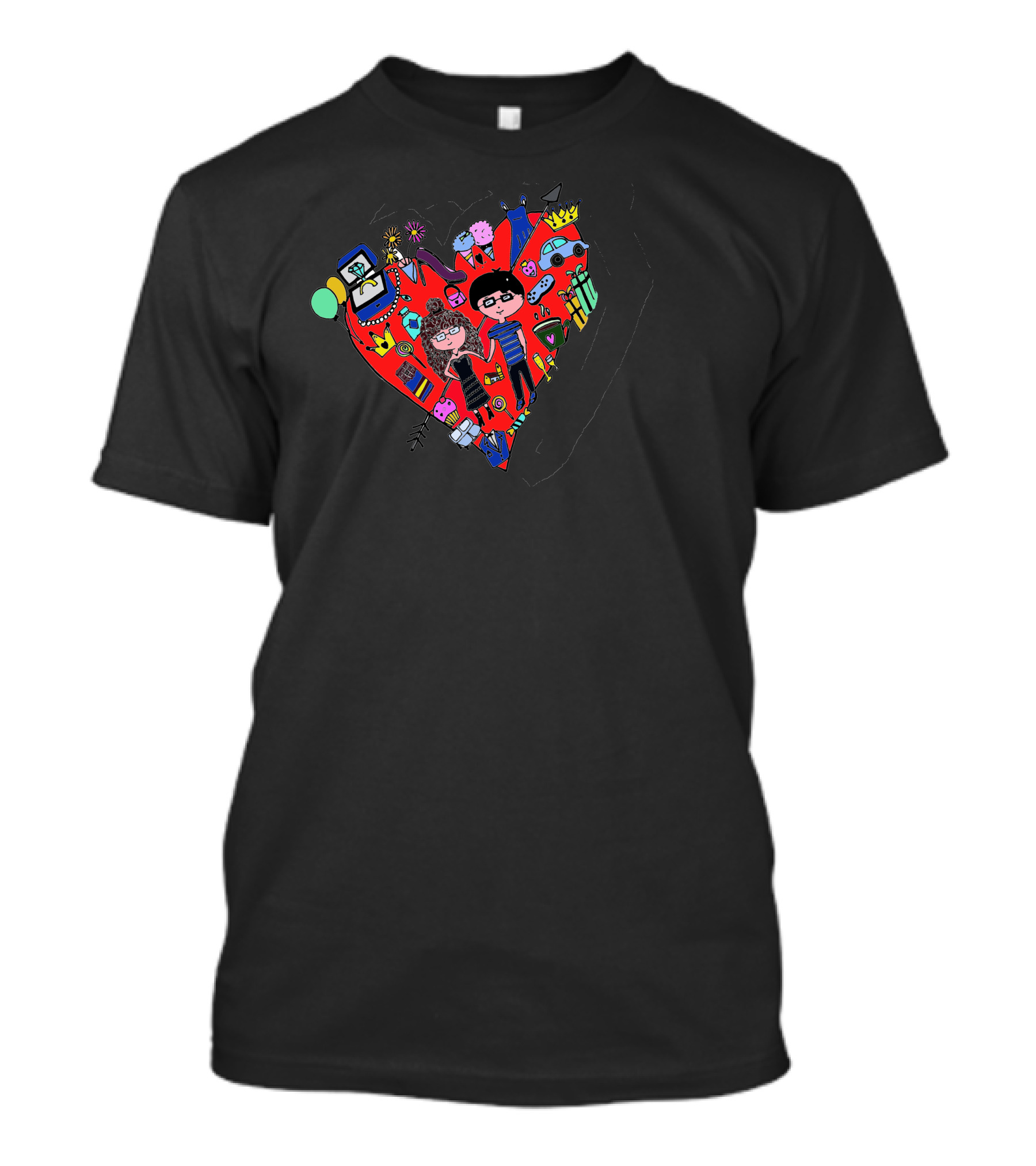 Whimsical Couple In Heart With Colorful Icons T-Shirt