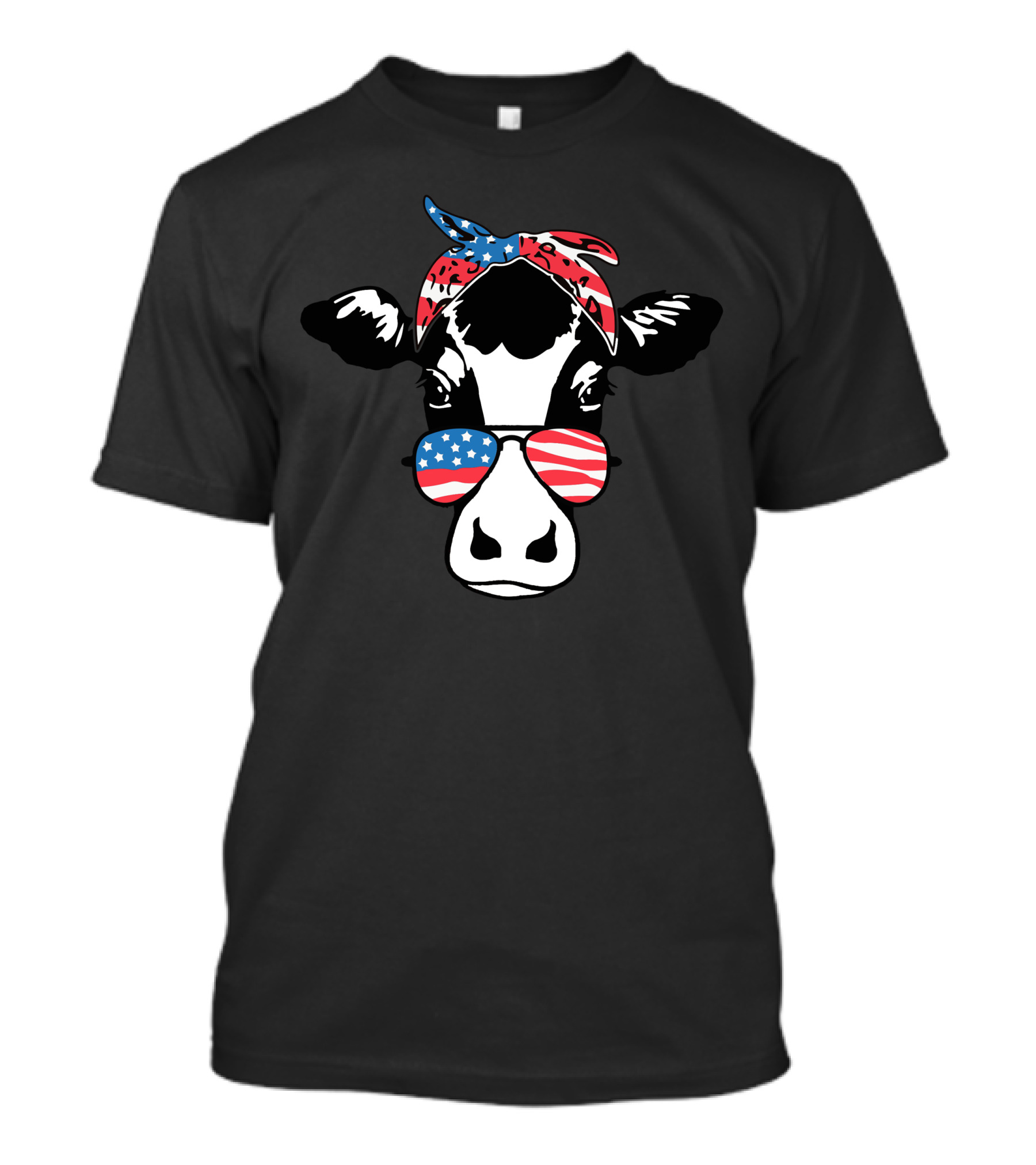Cow With American Flag Bandana And Sunglasses For 4th Of July Independence Day T-Shirt
