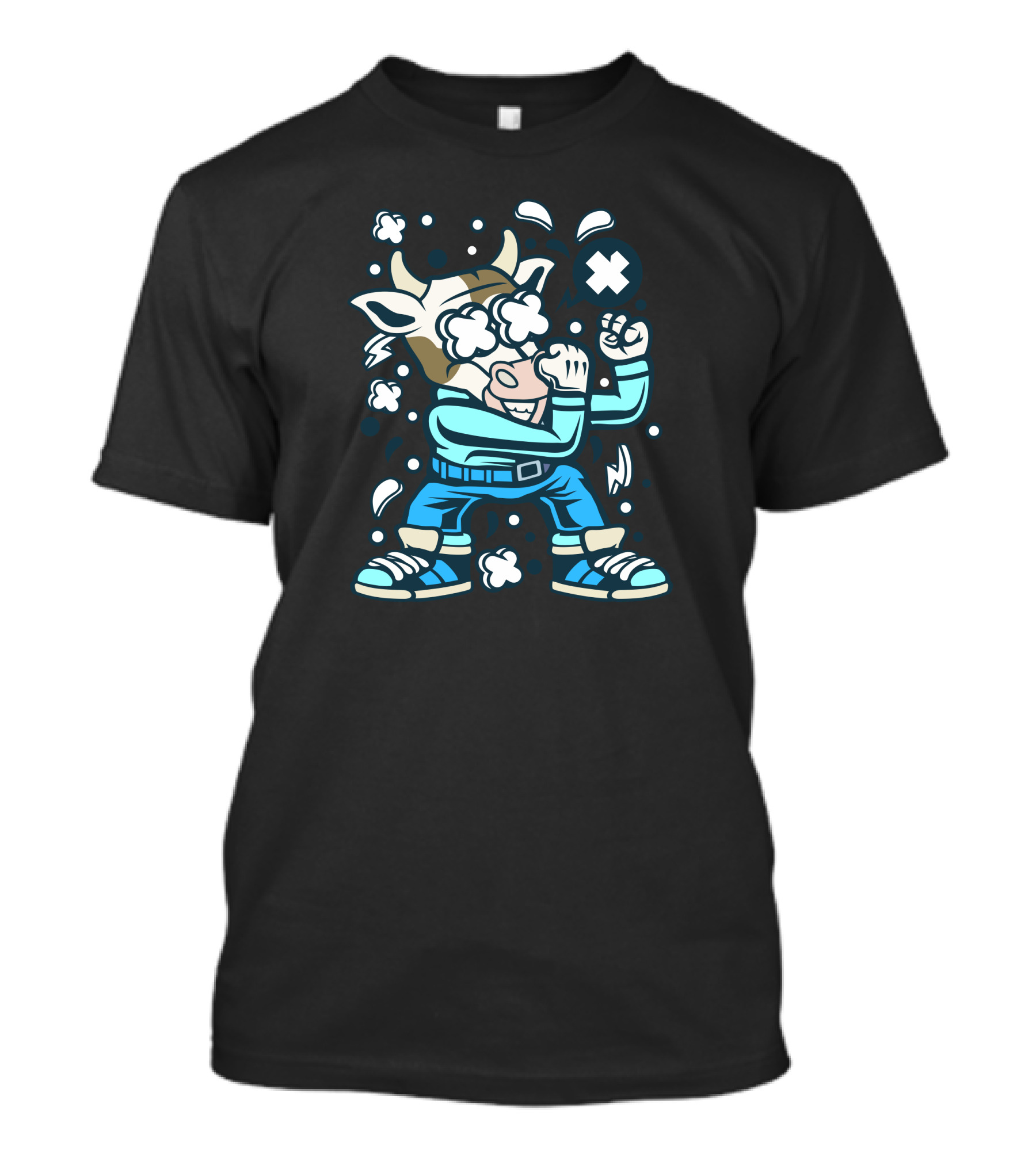 Cow Fighter Street Battle Action Style Gamer Character T-Shirt
