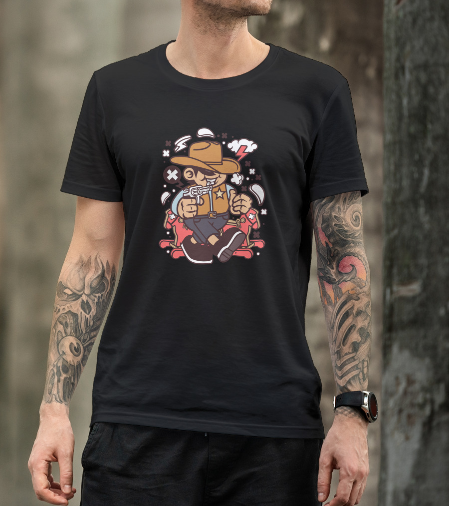 Cowboy Star With Pistol And Explosive Clouds T-Shirt