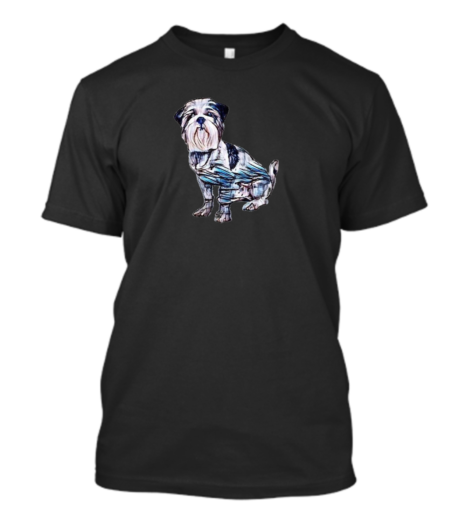 Lhasa Apso Dog Sitting In Cute Artistic T-Shirt