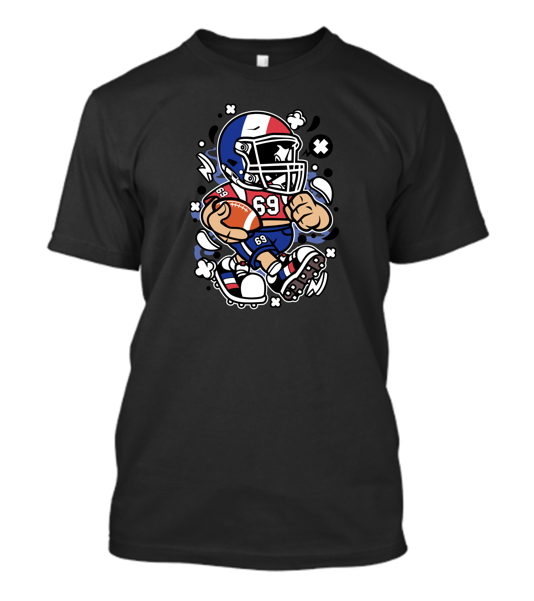 France Football Helmet Player Number 69 Rugby Cartoon T-Shirt