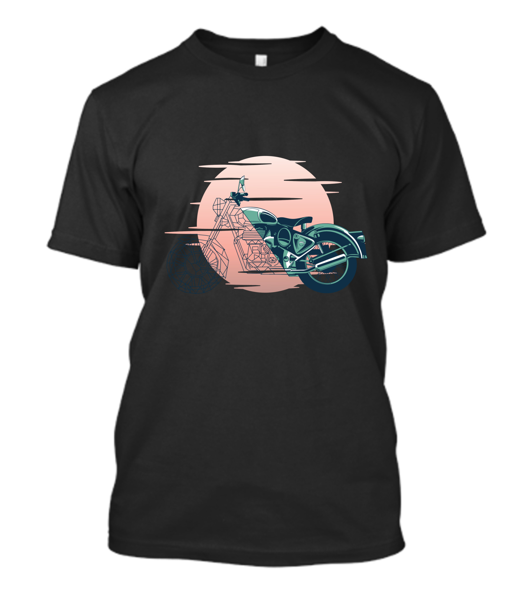 Geometric Motorcycle With Vintage Sunset Motif T-Shirt