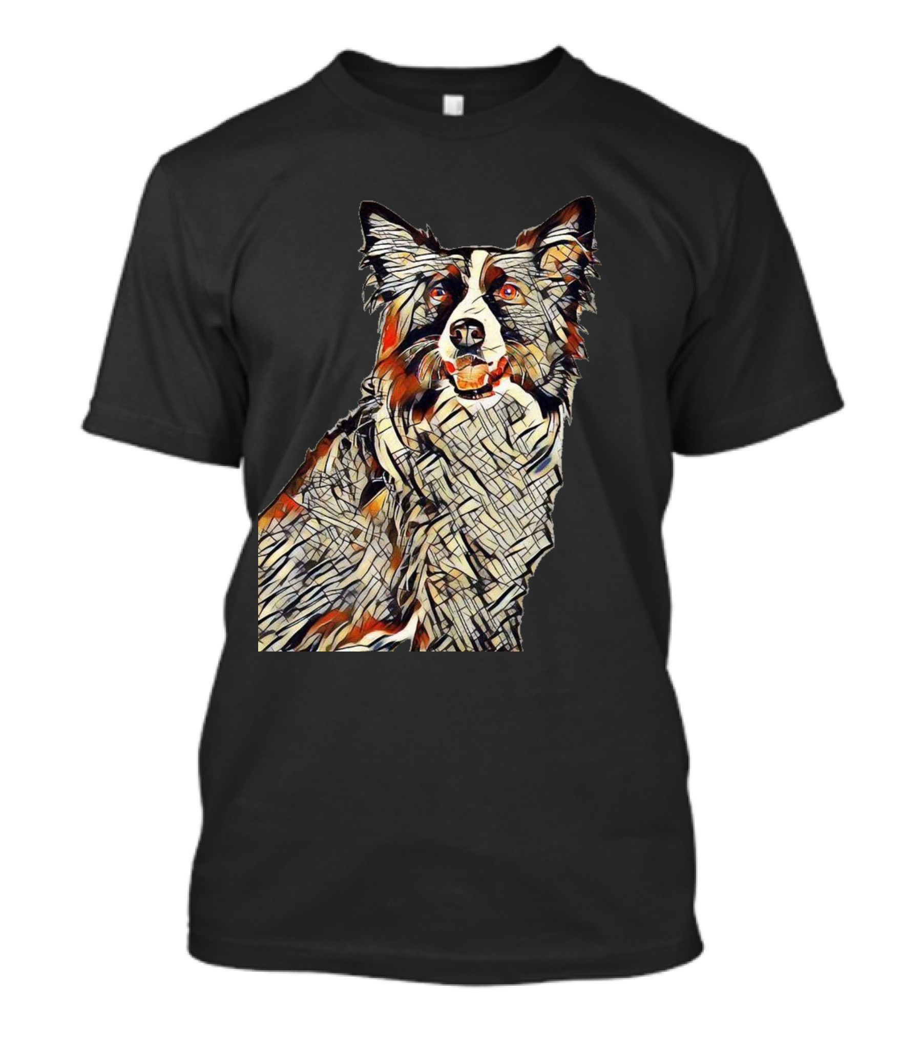 Happy Border Collie Dog Close Stained Glass T-Shirt