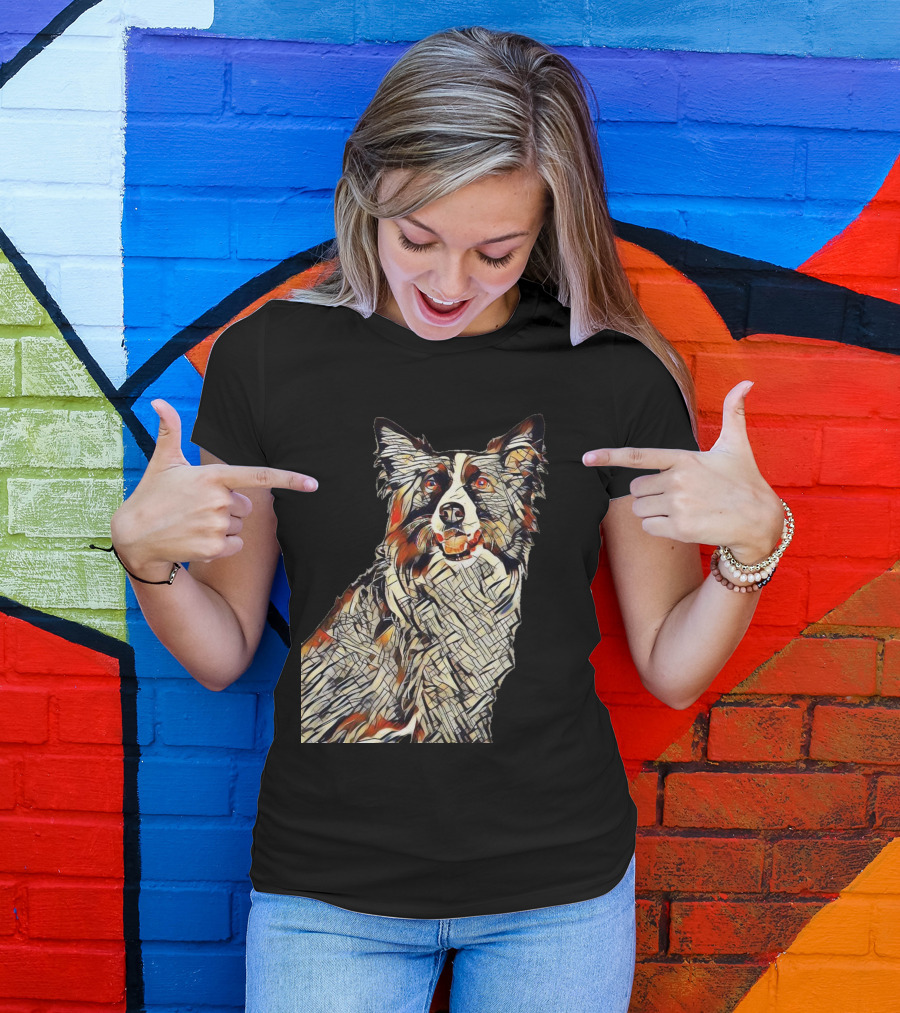 Happy Border Collie Dog Close Stained Glass T-Shirt