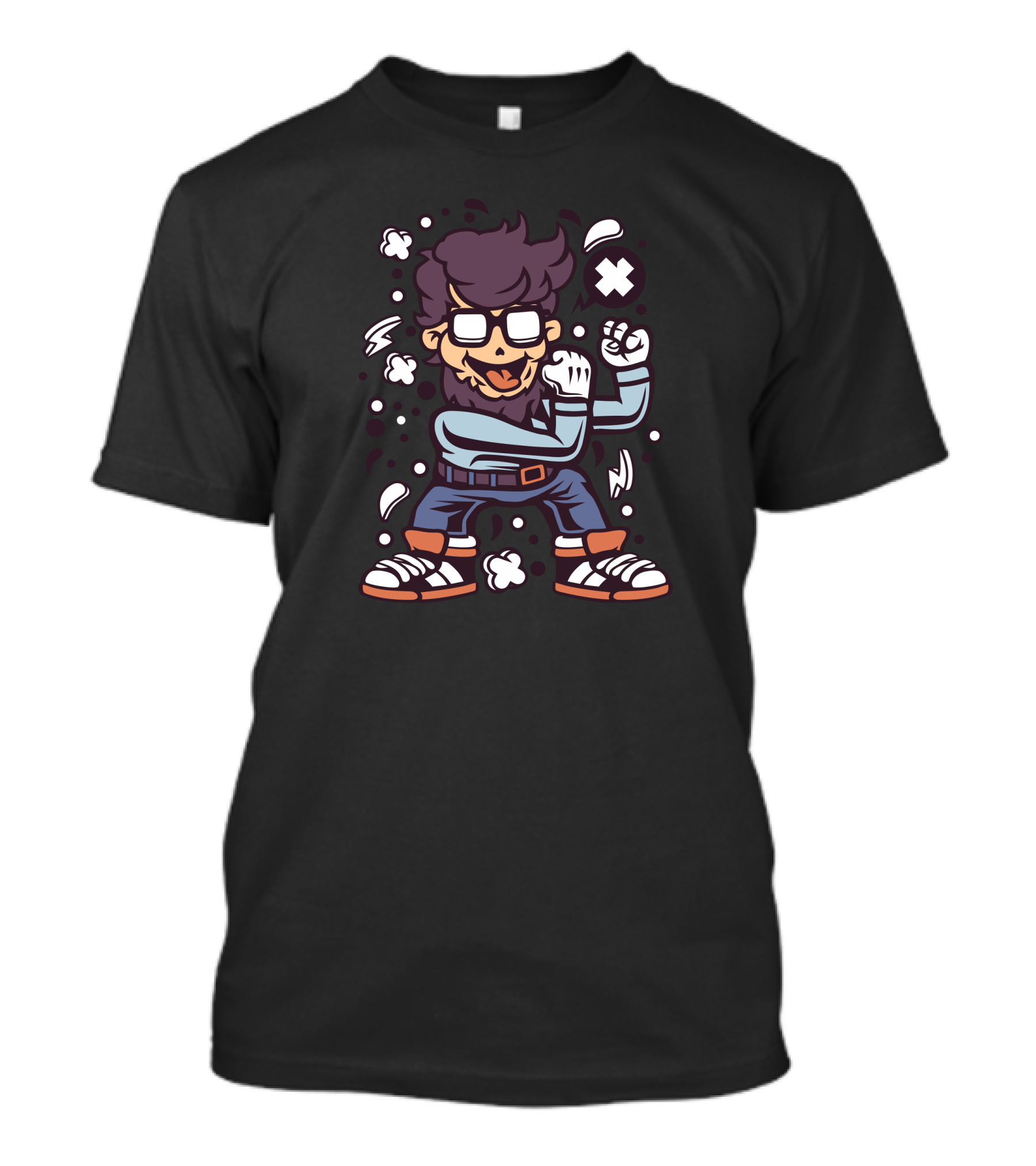 Hipster Fighter Cartoon Character With Glasses And Sneakers T-Shirt