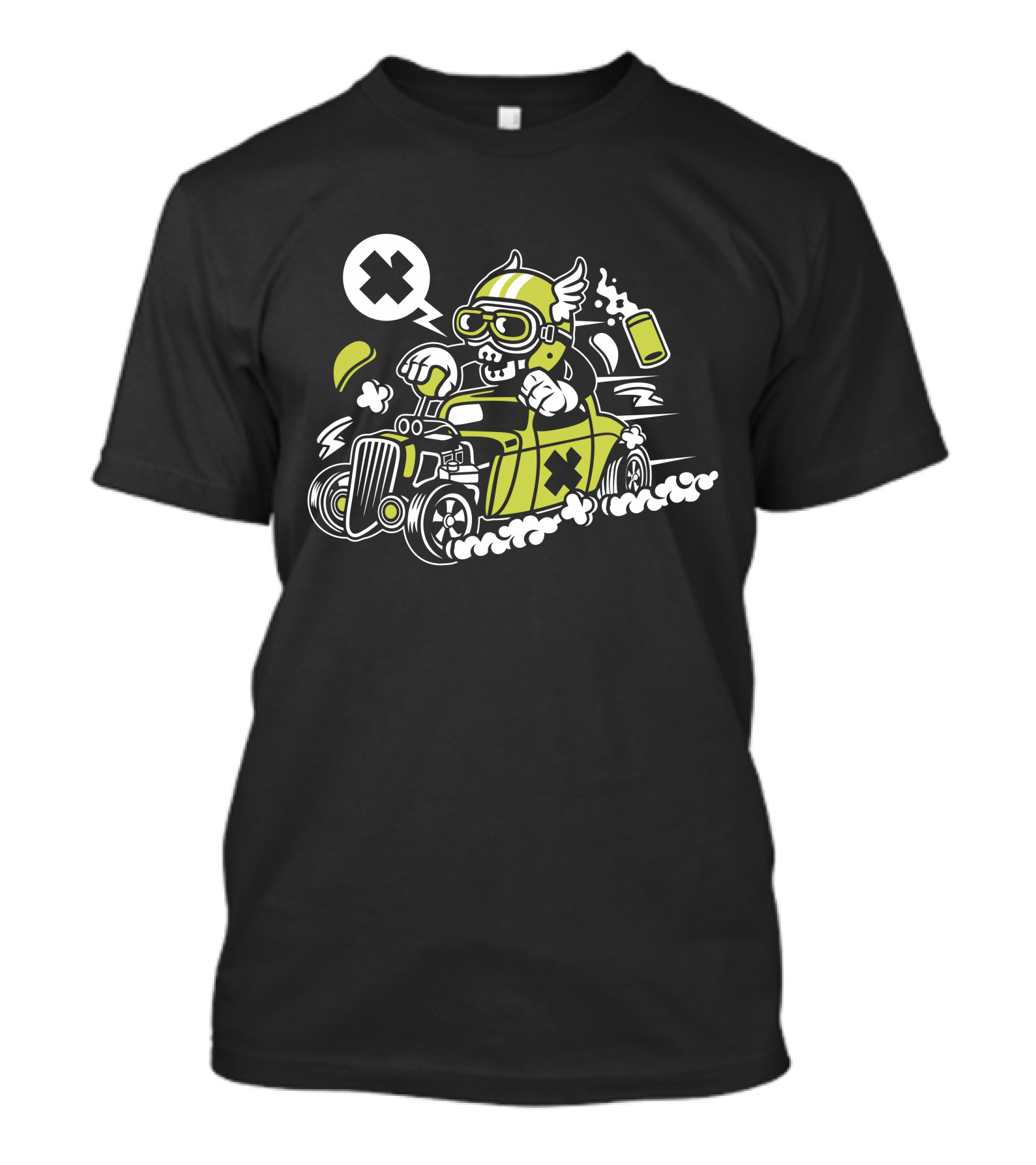 Hot Rod Skull Racing Cartoon With Helmet And Goggles T-Shirt