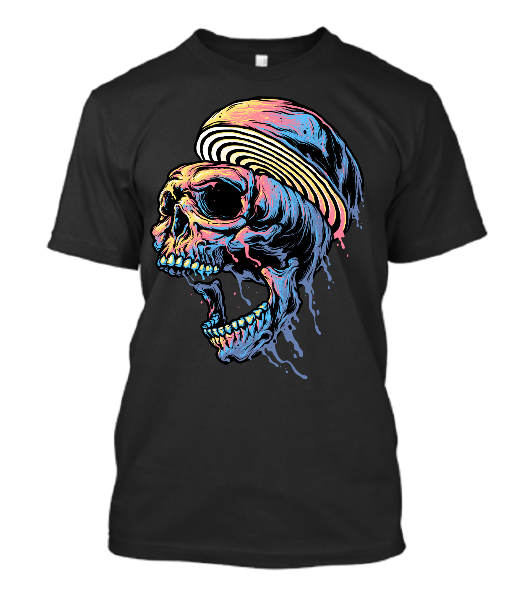 Let It Drip Skull With Dripping Vibrant Colors And Psychedelic Spiral Mohawk T-Shirt