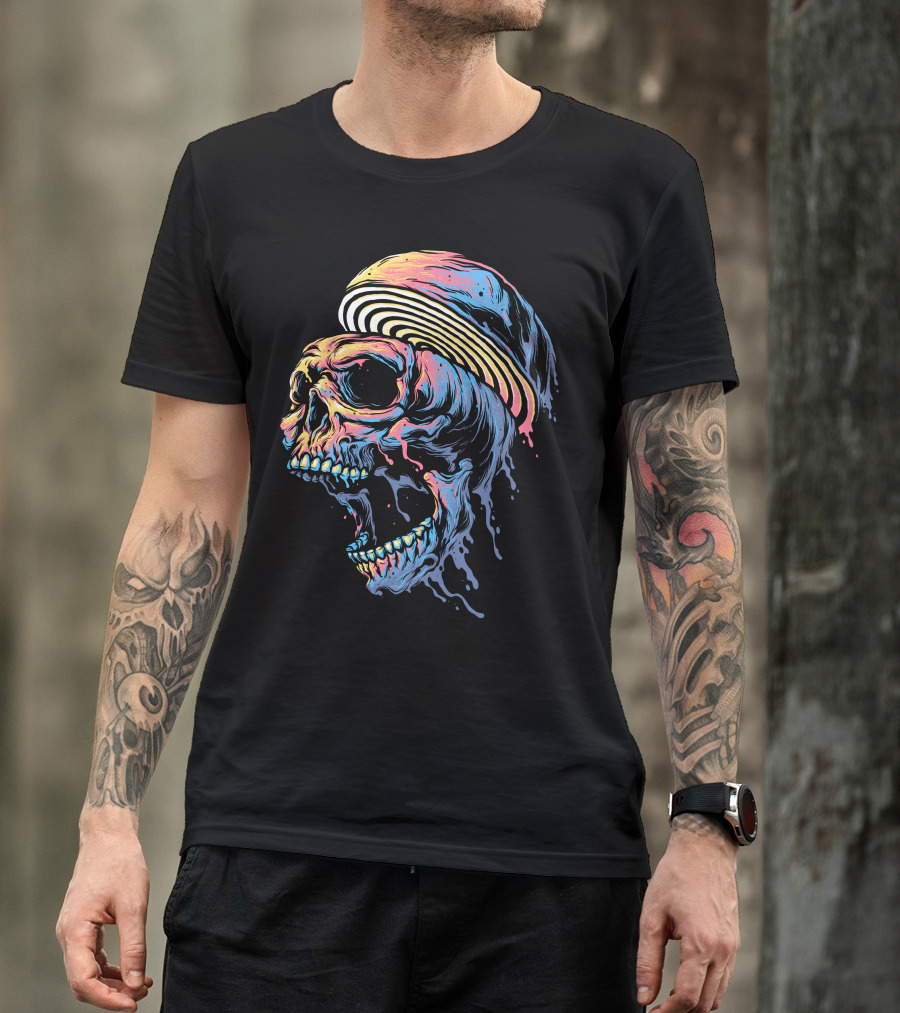 Let It Drip Skull With Dripping Vibrant Colors And Psychedelic Spiral Mohawk T-Shirt
