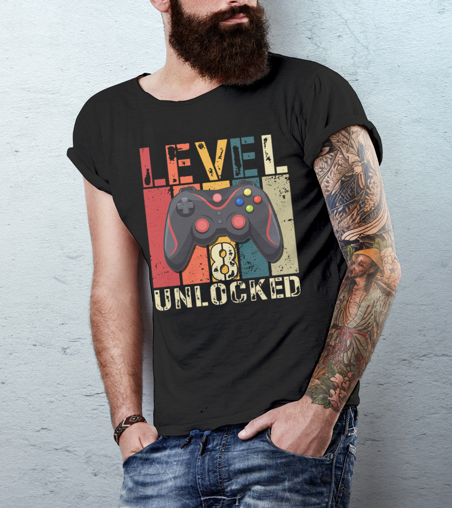 LEVEL 8 UNLOCKED VINTAGE VIDEO GAME CONTROLLER T-Shirt