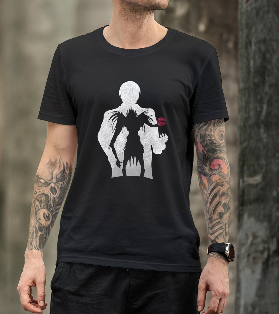 Light Yagami And Shinigami Ryuk Silhouette With Red Apple T-Shirt
