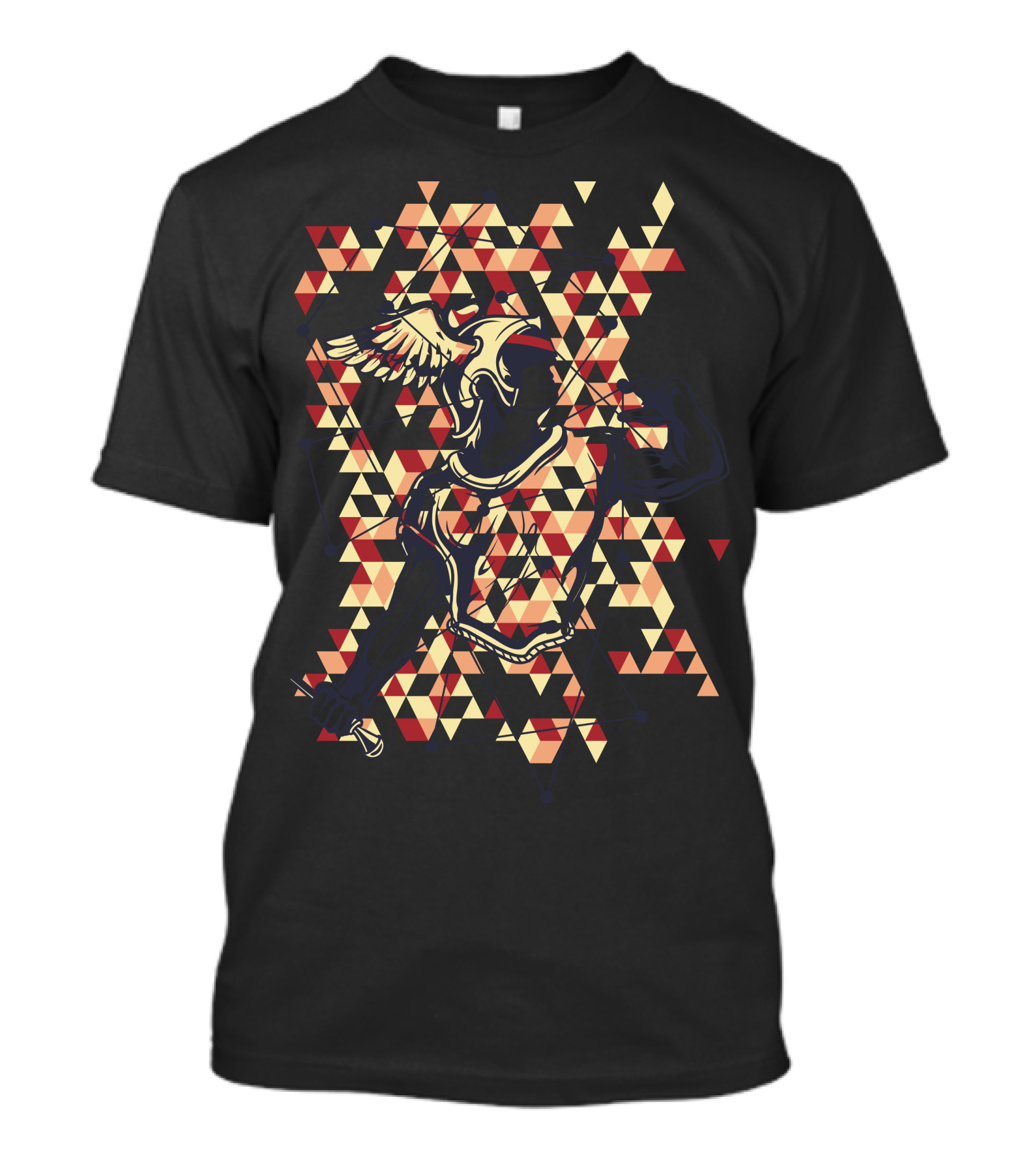 Roman Warrior With Winged Helmet And Geometric T-Shirt
