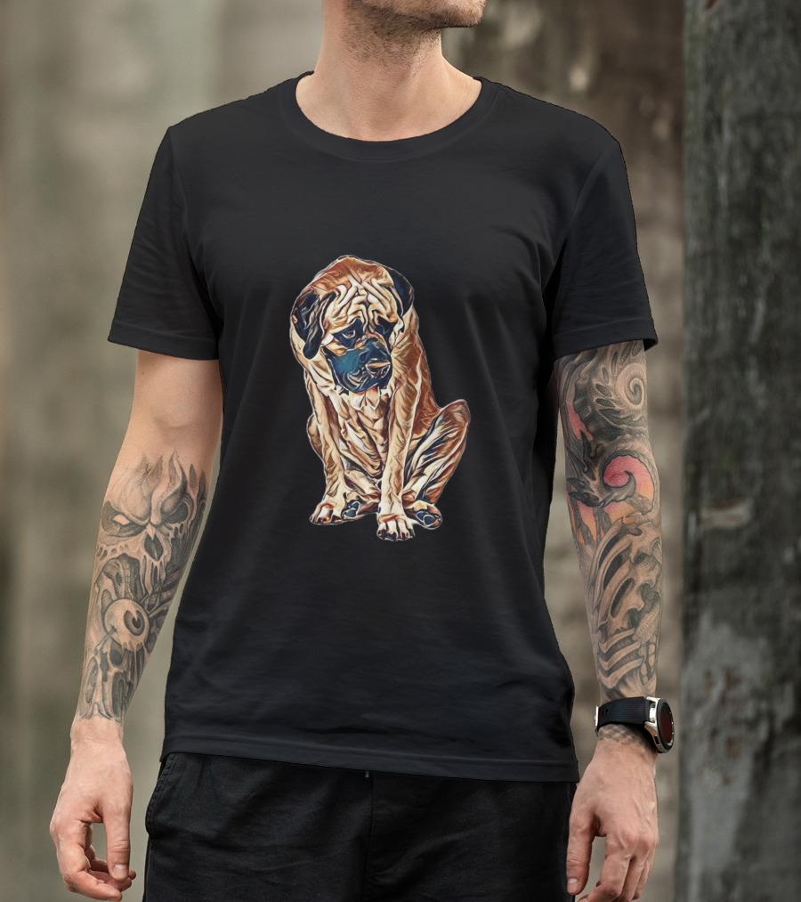 Mastiff Dog Sitting Against T-Shirt