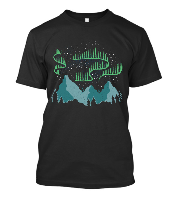 Northern Lights Starry Night Over Mountains And Forest T-Shirt