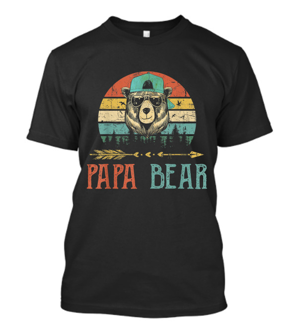 Papa Bear Vintage Daddy Wildling Father Retro Sunset Bear With Sunglasses And Hat T-Shirt