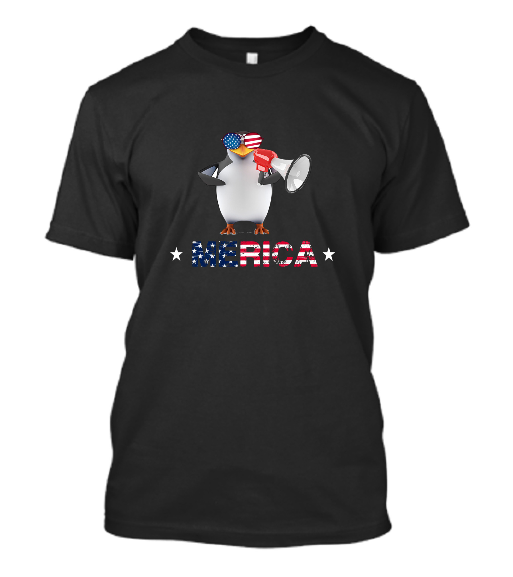 Patriotic Penguin Merica American Flag Hat Glasses 4th Of July T-Shirt