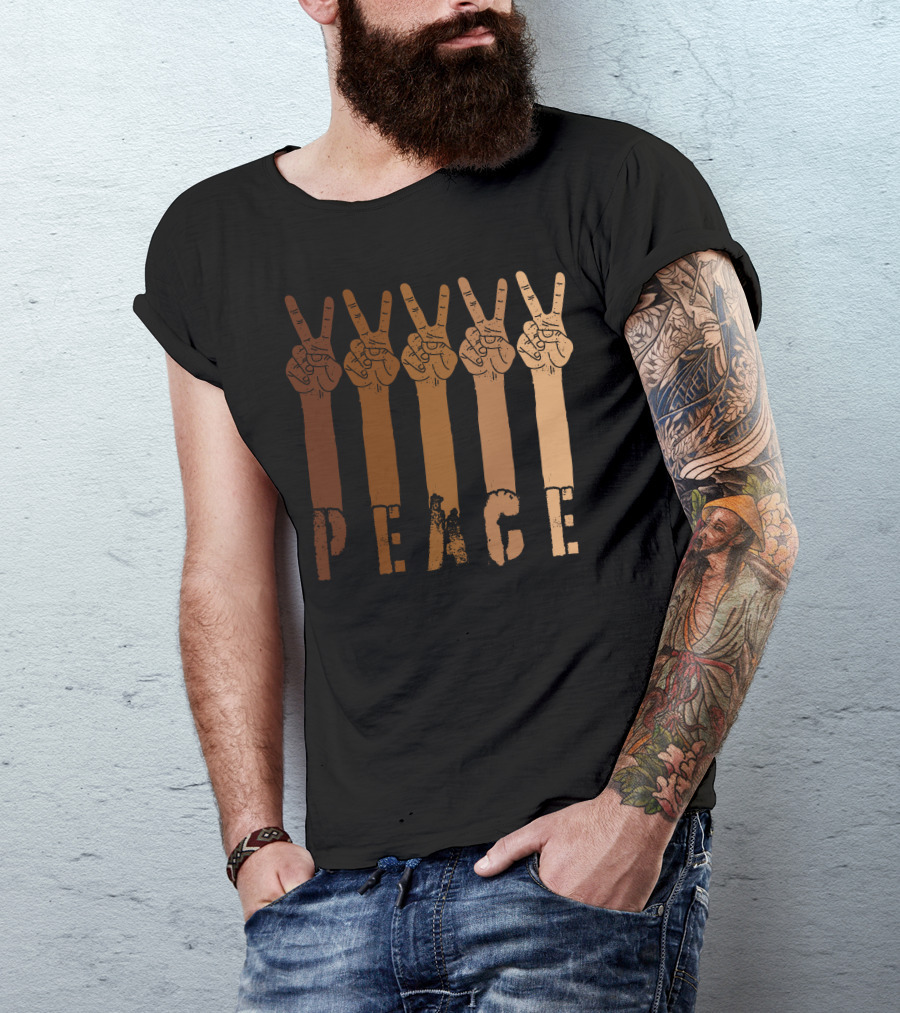 PEACE Hand Gesture Brown Tones T-Shirt