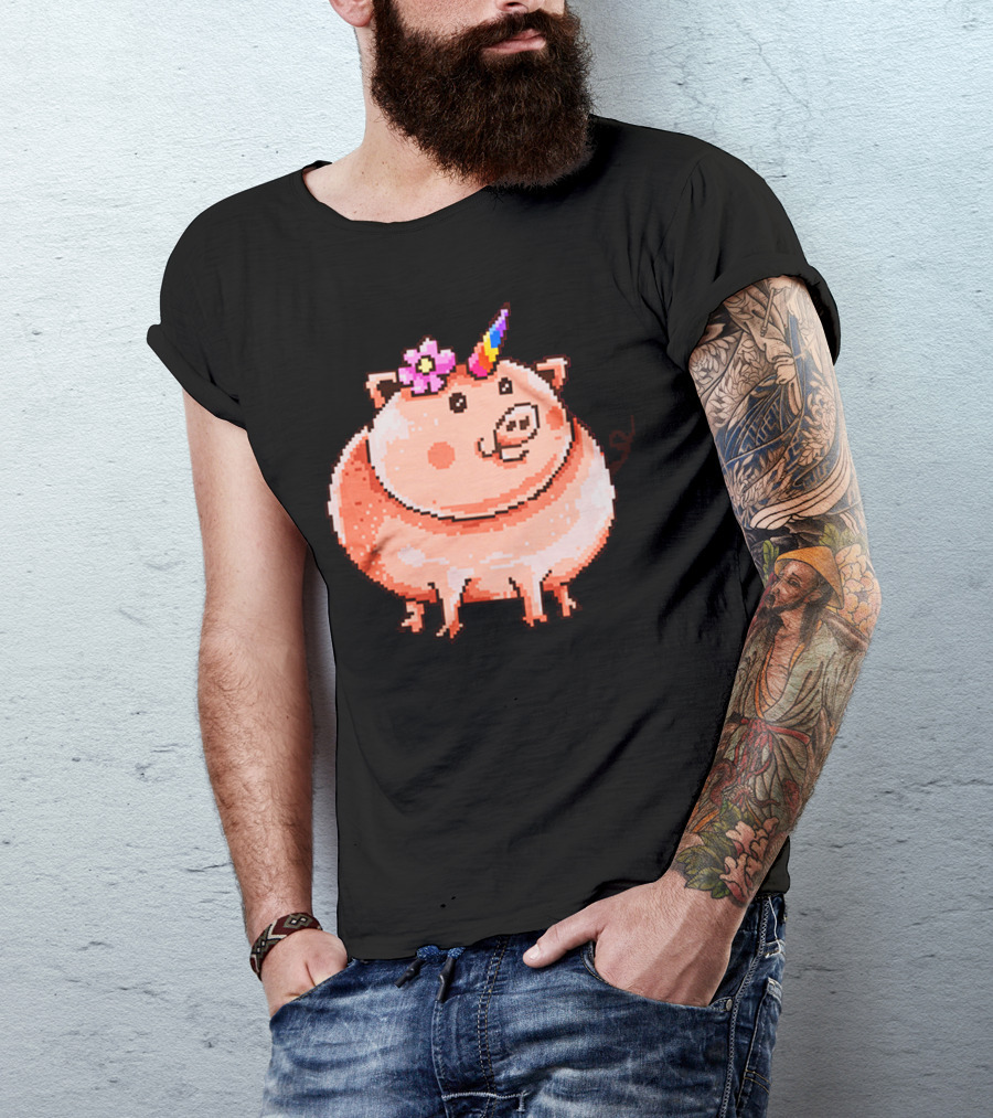 Piggy Corn Rainbow Unicorn Pixel T-Shirt