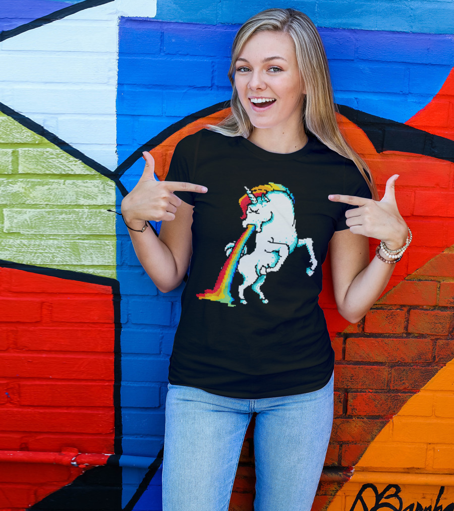 Rainbow Vomiting Unicorn Pixel Art Magic T-Shirt