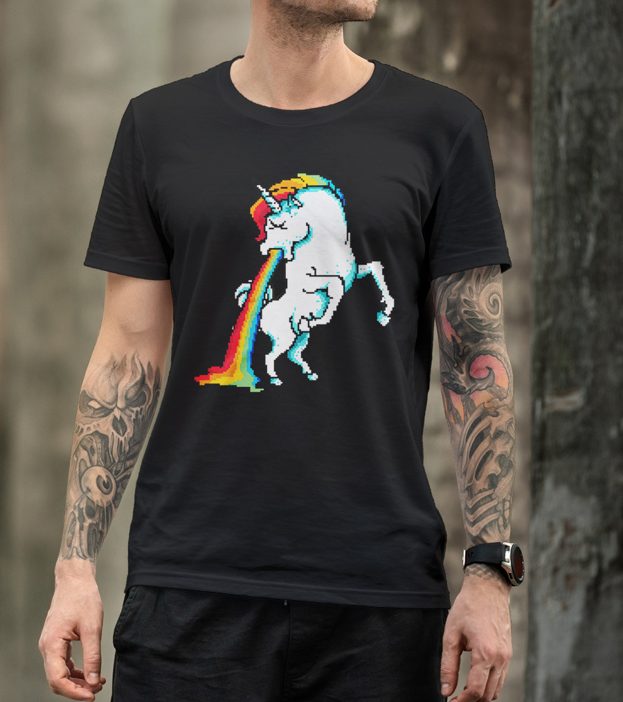 Rainbow Vomiting Unicorn Pixel Art Magic T-Shirt