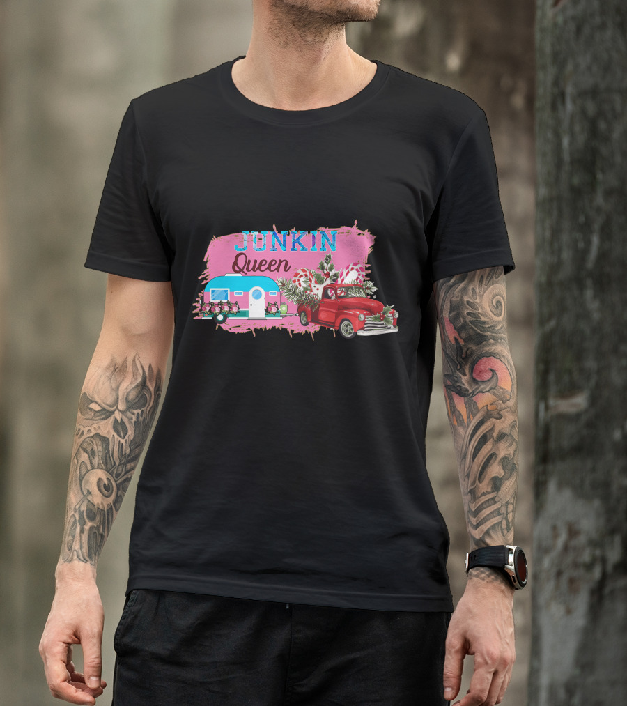 Junkin Queen Vintage Truck And Camper Christmas Holiday T-Shirt
