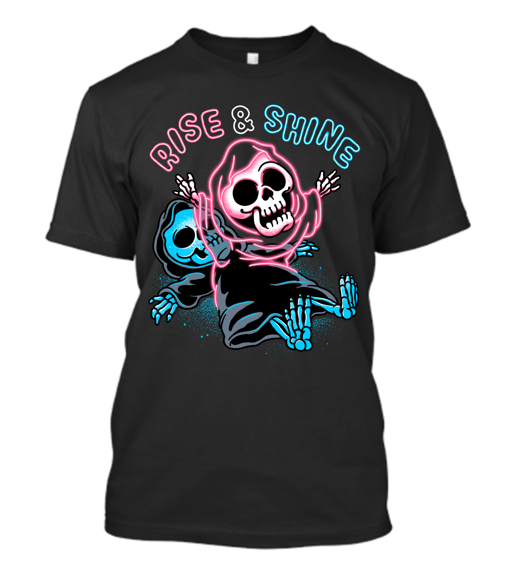 Rise And Shine Neon Skeletal Figures Dual Tone Outline T-Shirt